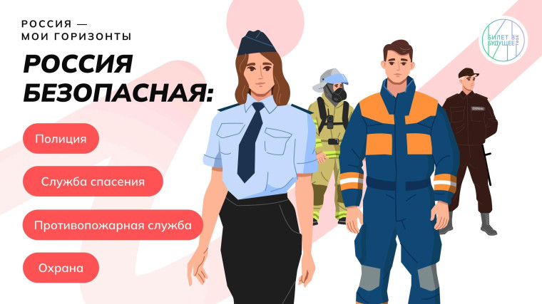 Россия безопасная: полиция, противопожарная служба, служба спасения, охрана.